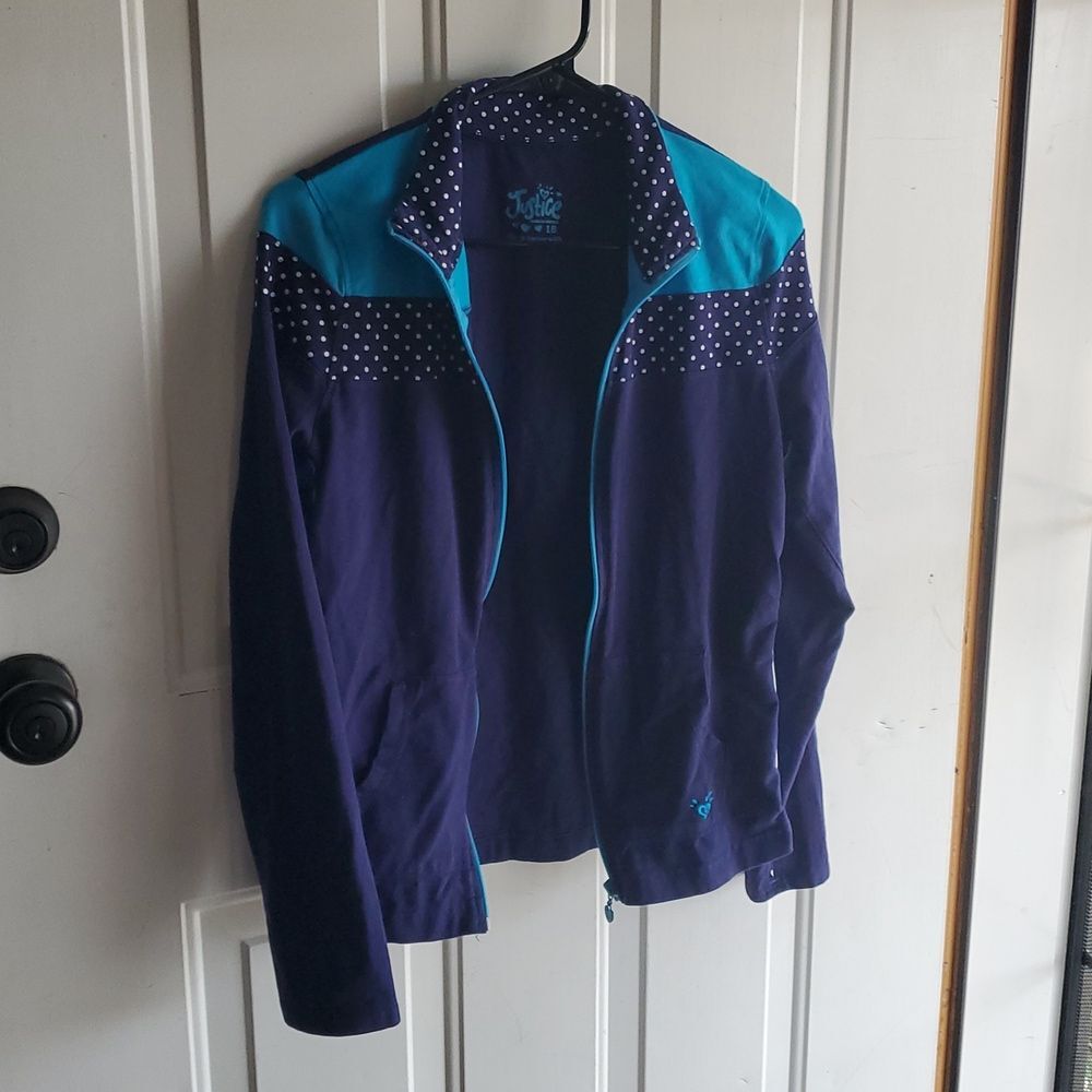 Justice Colorblock Zip-Up Jacket – Turquoise, Navy & Polka Dot